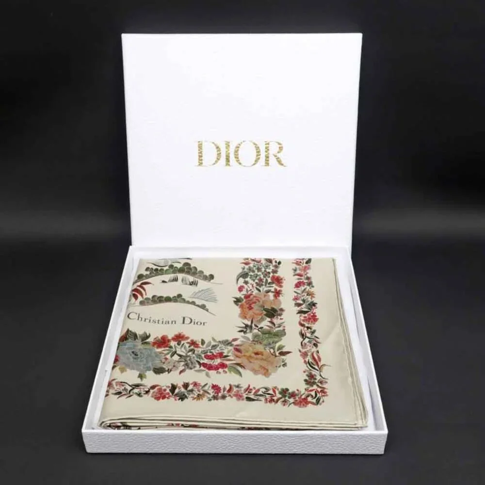 Dior Square Scarf Floral Pattern Beige 25 Jah090 Zkdo Accessories